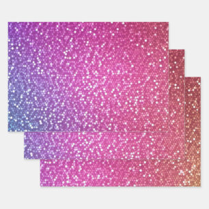 Hexagonaler Glitzer Rainbow Gradient Geschenkpapier Set