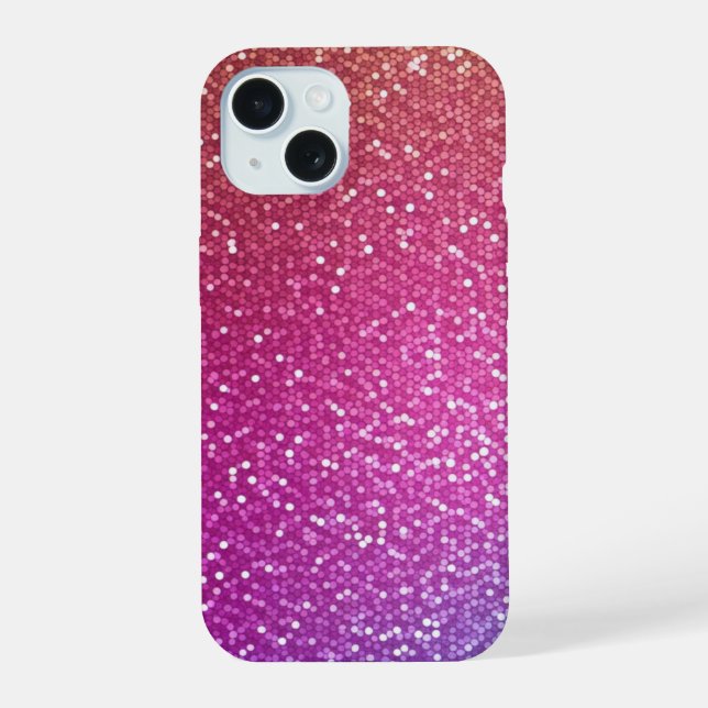 Hexagonaler Glitzer Rainbow Gradient iPhone 15 Hülle (Rückseite)