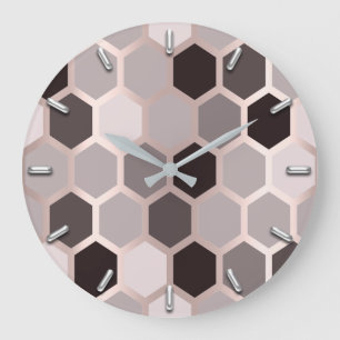Hexagone Honeycomb Rose Mauve Gray Geometry Große Wanduhr
