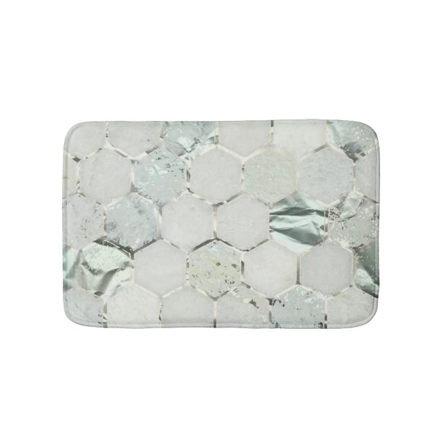 Hexagone Mint Green Aqua Marble Metallic Badematte (Vorderseite)