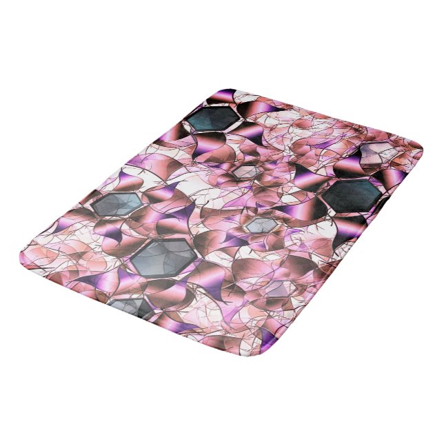 Hexagons, umgeben von rosa blütenähnlichen Formen Badematte (Schrägansicht)