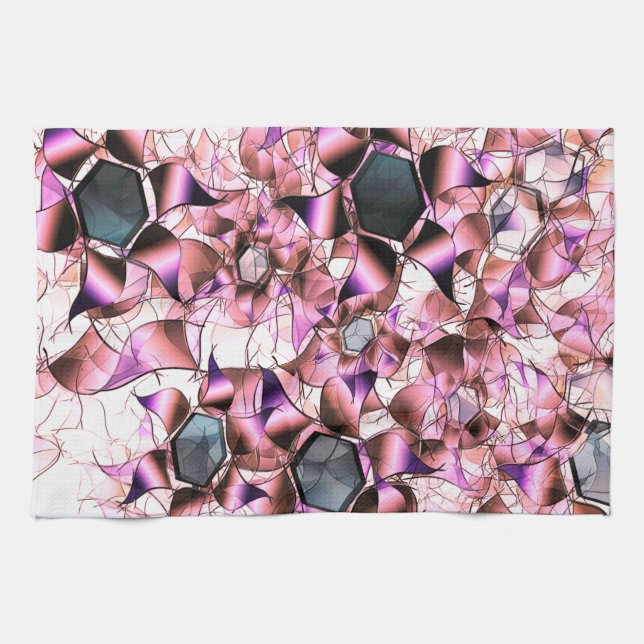 Hexagons, umgeben von rosa blütenähnlichen Formen Geschirrtuch (Horizontal)