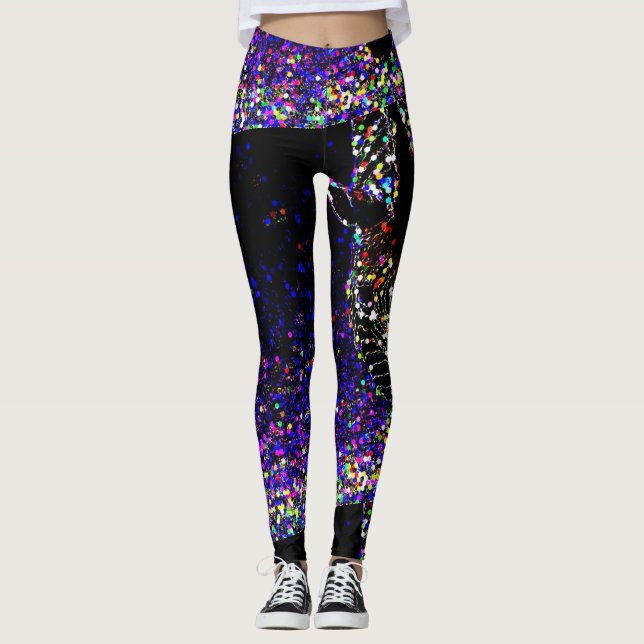 Hexagonzebra-Druck-Leggings auf Schwarzem Leggings (Vorderseite)
