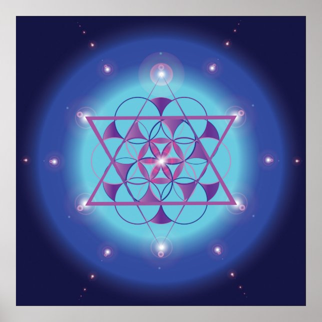 Hexagram, Blume Heilige Geometrie ultra violett bl Poster (Vorne)