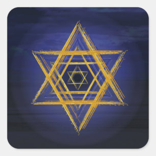 Hexagramm in gold & blau, sakrales geometrisches S Quadratischer Aufkleber