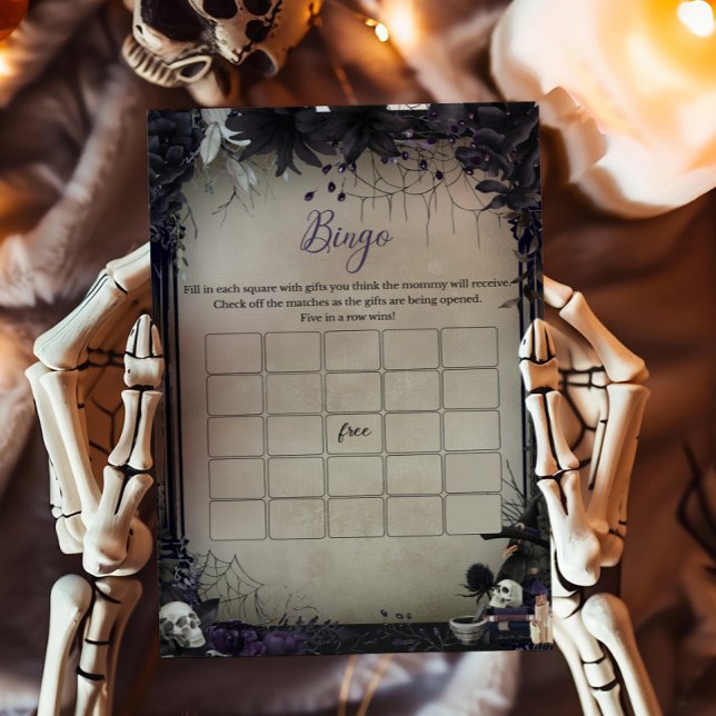 Hexchy Gothic Halloween Baby Shower Bingo Game (Witchy Baby Shower Bingo Game)