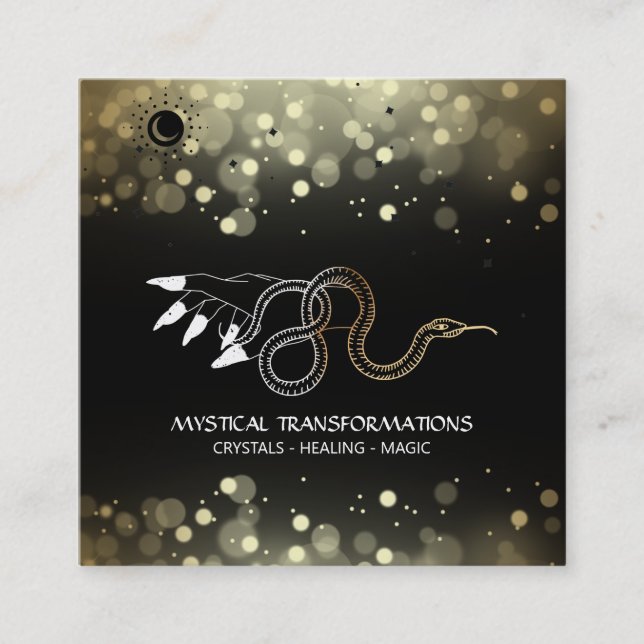 *~* Hexchy Hand Gold Schlange Moon Magic Boho Blac Quadratische Visitenkarte (Vorderseite)