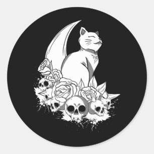 Hexchy Pastel Goth Creepy Skulls Gothic Cat Runder Aufkleber