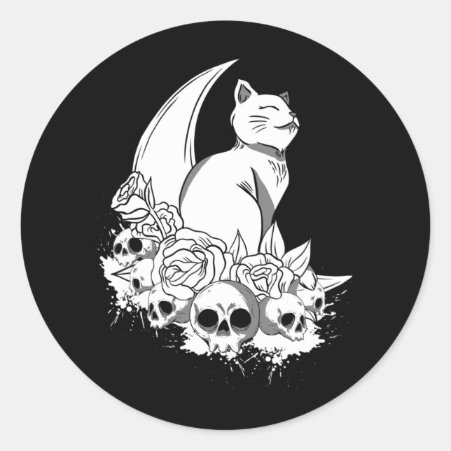 Hexchy Pastel Goth Creepy Skulls Gothic Cat Runder Aufkleber (Vorderseite)