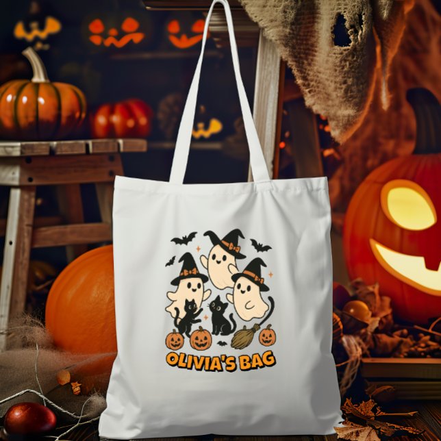 Hexchy Retro Ghost Cats Personalisiert Halloween Tragetasche (Von Creator hochgeladen)