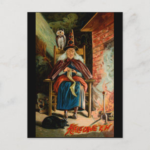 Hexe am Kamin Postkarte