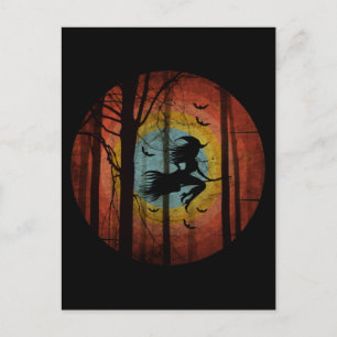 HEXE AUF BESEN IM WALD POSTKARTE