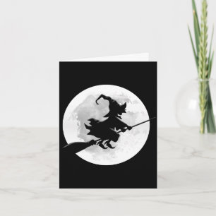 Hexe auf Besen mit Vollmond lustiges Design für Karte
