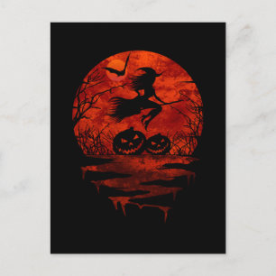 HEXE AUF BESEN ROTER MOND POSTKARTE