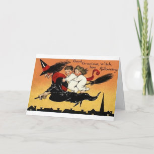 Hexe auf Besenstiel Vintage Halloween-Karte Karte