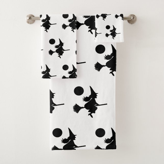 Hexe auf Broom Halloween Pattern Badetuch Set (Insitu)