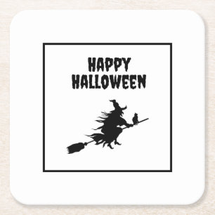 Hexe auf Broom mit Katze Halloween Rechteckiger Pappuntersetzer