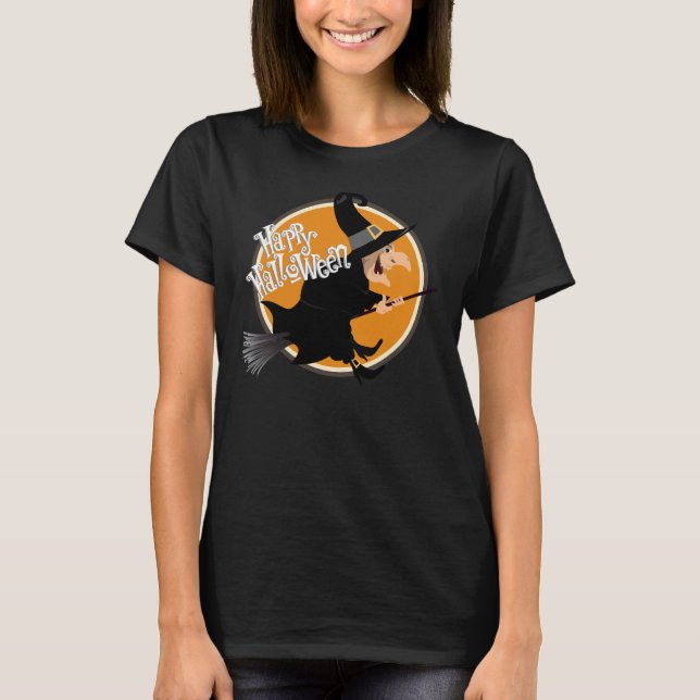 Hexe auf Broomstick glücklich Halloween T-Shirt (Vorderseite)
