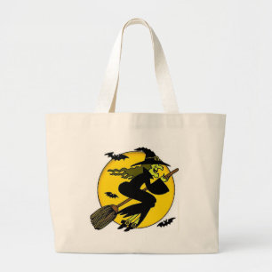 Hexe auf Broomstick Jumbo Stoffbeutel