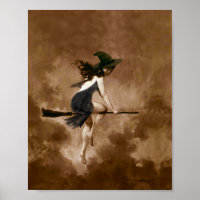 Hexe auf Broomstick-Poster