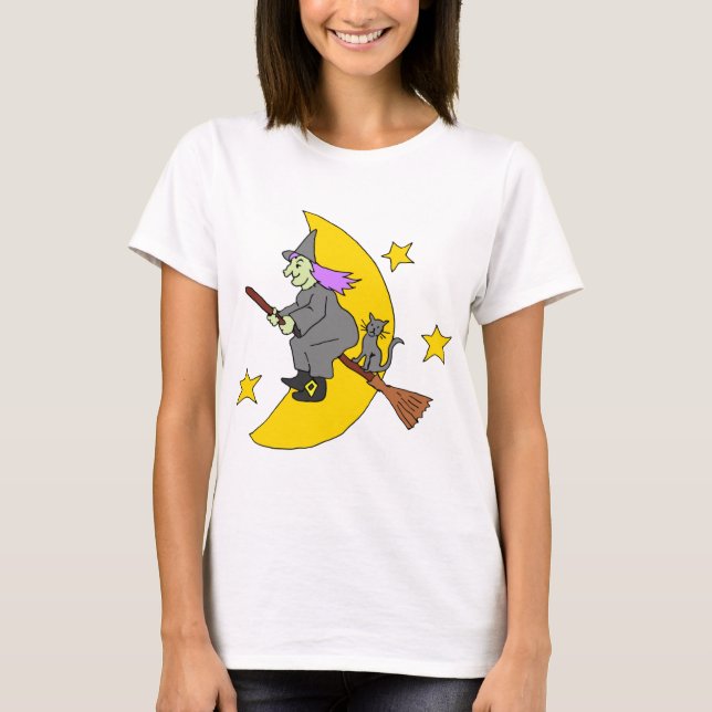 Hexe auf Broomstick T-Shirt (Vorderseite)