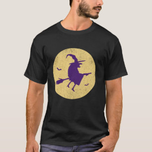 Hexe auf Broomstick Vollmond-Bat Halloween-Kasteng T-Shirt