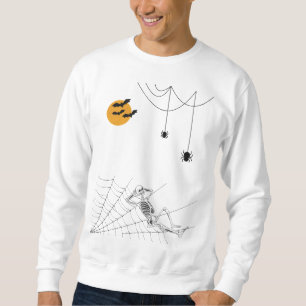 Hexe auf dem Mond mit Spinnen und Skelett Sweatshirt