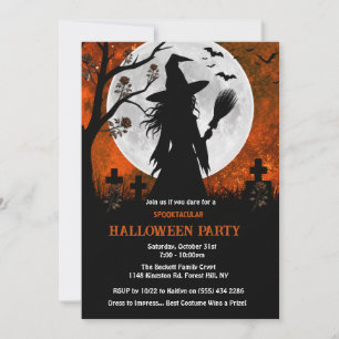 Hexe auf dem mondbeschienenen Friedhof Halloween-P Einladung