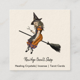 Hexe auf einem Besen Okkult Shop Quadratische Visitenkarte