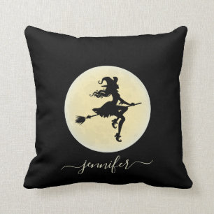 Hexe auf einem Besen personalisierten Untersetzer Kissen