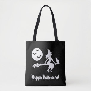 Hexe auf einem Besen Schwarz-Weiß Frohes Halloween