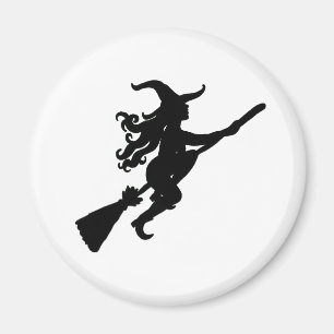 Hexe auf einem Besen-Silhouette-Magneten Magnet