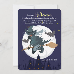 Hexe auf einem Besenstiel Halloween-Party-Einladun Einladung