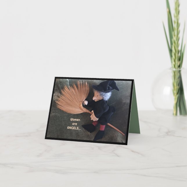 Hexe auf einem Broom Humorvoll Karte (Vorderseite)