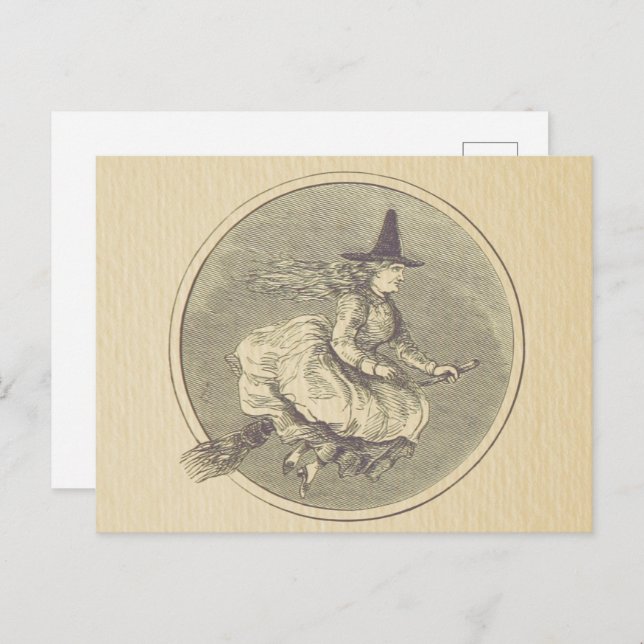 Hexe auf einem Broom Vintag Postkarte (Vorne/Hinten)