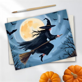 Hexe auf einem Broomstick | Happy Halloween Painte Feiertagskarte