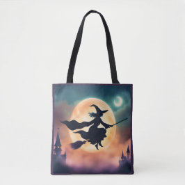 Hexe auf einem Halloween-Besenginster 
