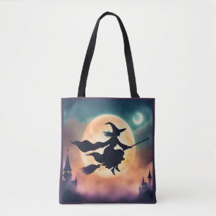 Hexe auf einem Halloween-Besenginster 