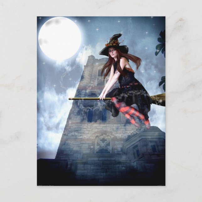 Hexe auf einem Zimmer (Postkarte) Postkarte (Vorderseite)