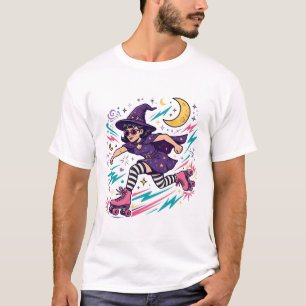 Hexe auf Rollschuhen Retro-Halloween-Kunst T-Shirt