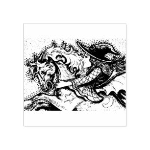 HEXE AUF VERZAUBERTEM PFERD, HALLOWEEN-STEMPEL GUMMISTEMPEL