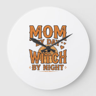 Hexe bei Nacht Muttertags-Shirt-Design_1 Große Wanduhr
