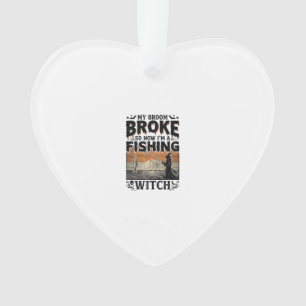 Hexe beim Angeln Halloween Vintage Vektor Design_1 Ornament