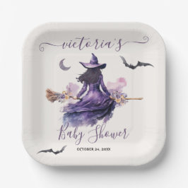 Hexe bekommt Hitched Halloween-Brautparty Pappteller