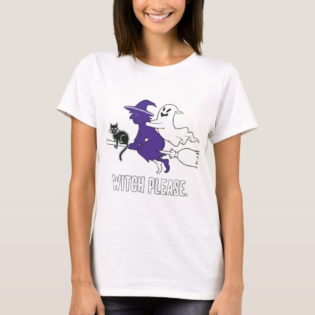 Hexe Bitte Funny Halloween Flying Hexe Ghost T-Shirt (Vorderseite)