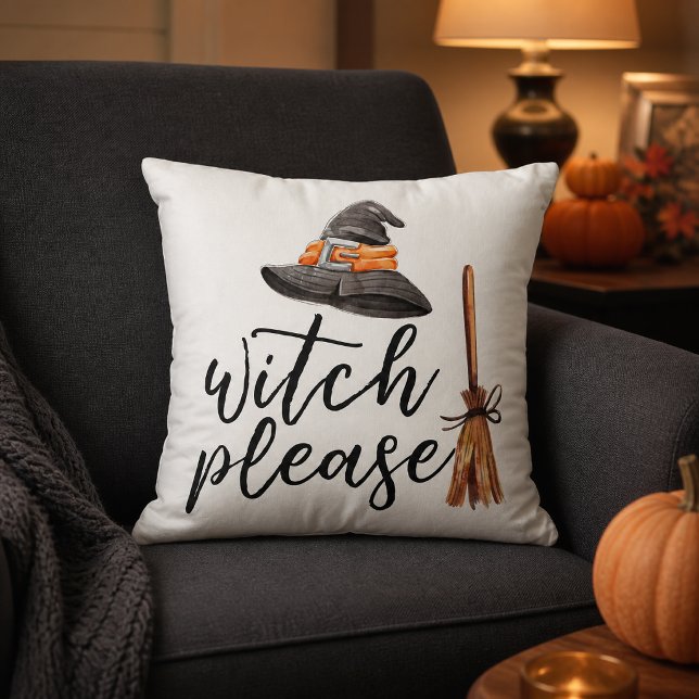 Hexe bitte Halloween Kissen (Add a mischievous bit of magic to your Halloween decorating with this “Witch Please” throw pillow.)