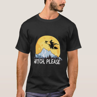Hexe bitte Halloween Puns Full Moon Broom T-Shirt