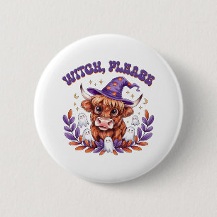 Hexe bitte Highland Cow Halloween Button