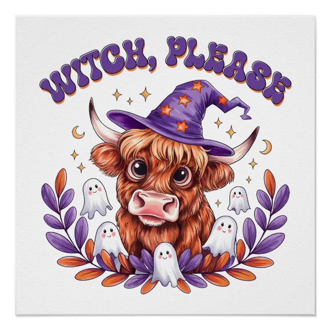 Hexe bitte Highland-Kuh Halloween Poster (Vorderseite)