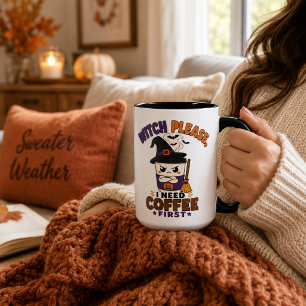 Hexe bitte Kaffee zuerst Schwarz Groß Halloween Tasse